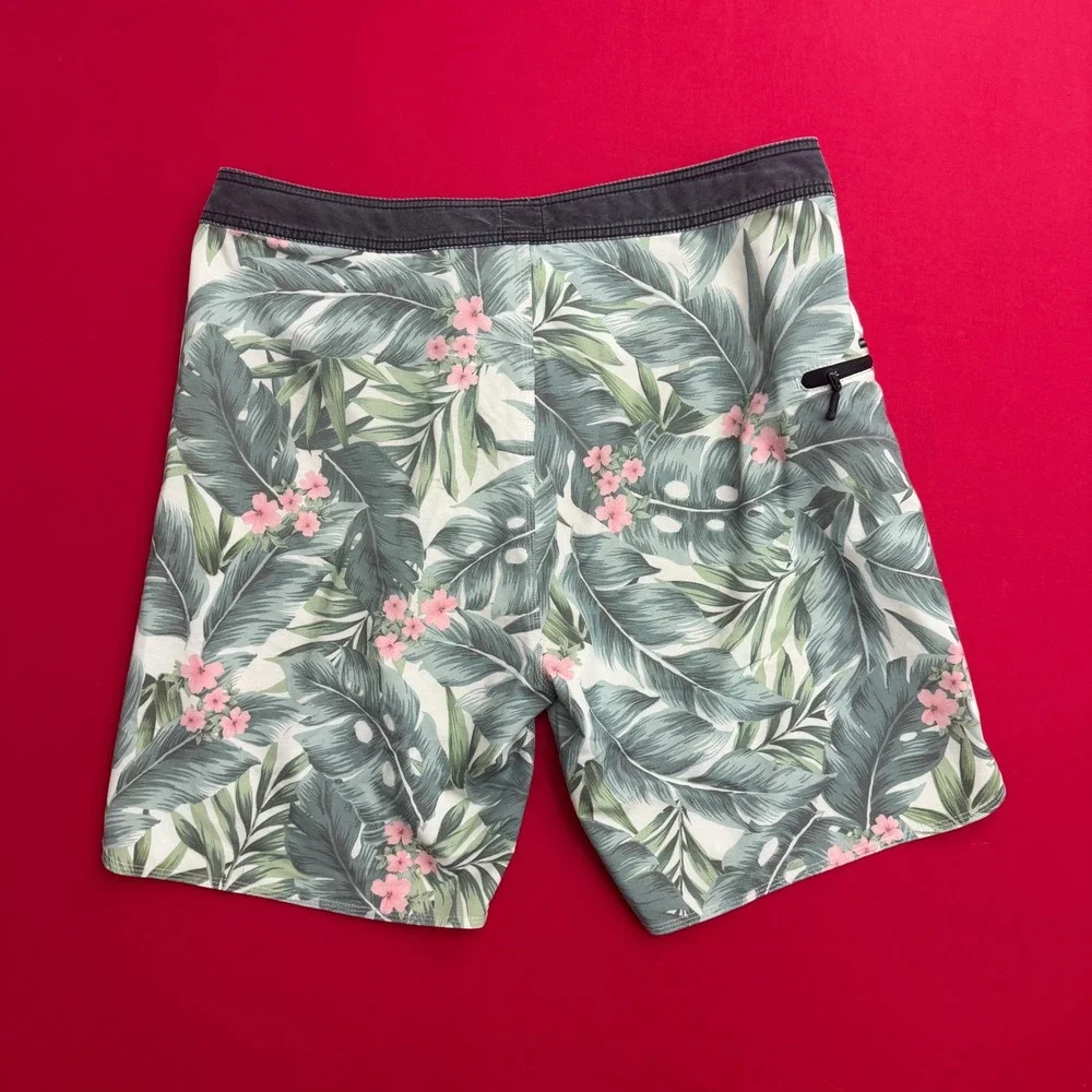 Rip‎ Curl Mens Tropical Floral Board Shorts Green Pink Size 36 Surf Skate Trunks